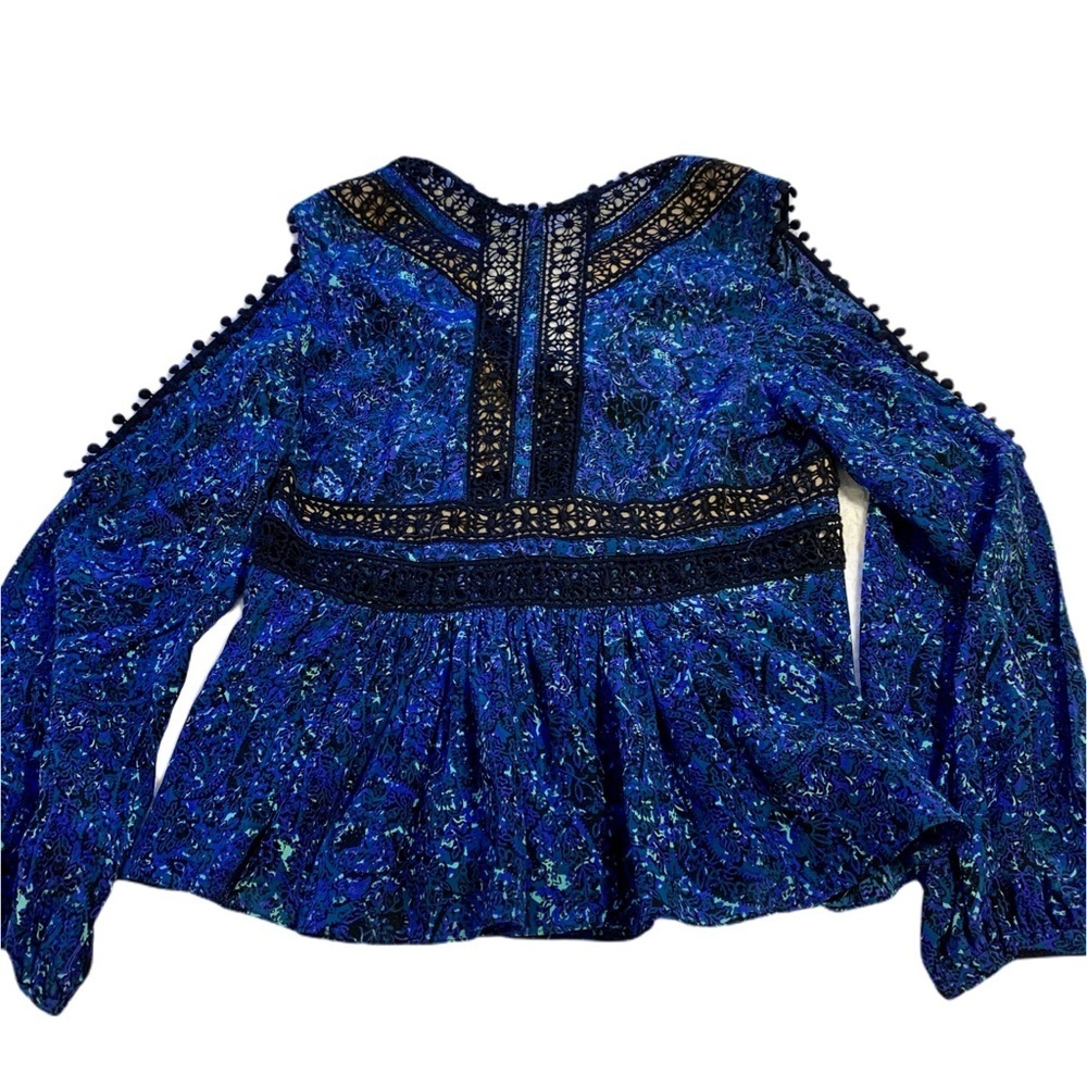 REBECCA TAYLOR Blue Cold Shoulder Top - Picture 4 of 7